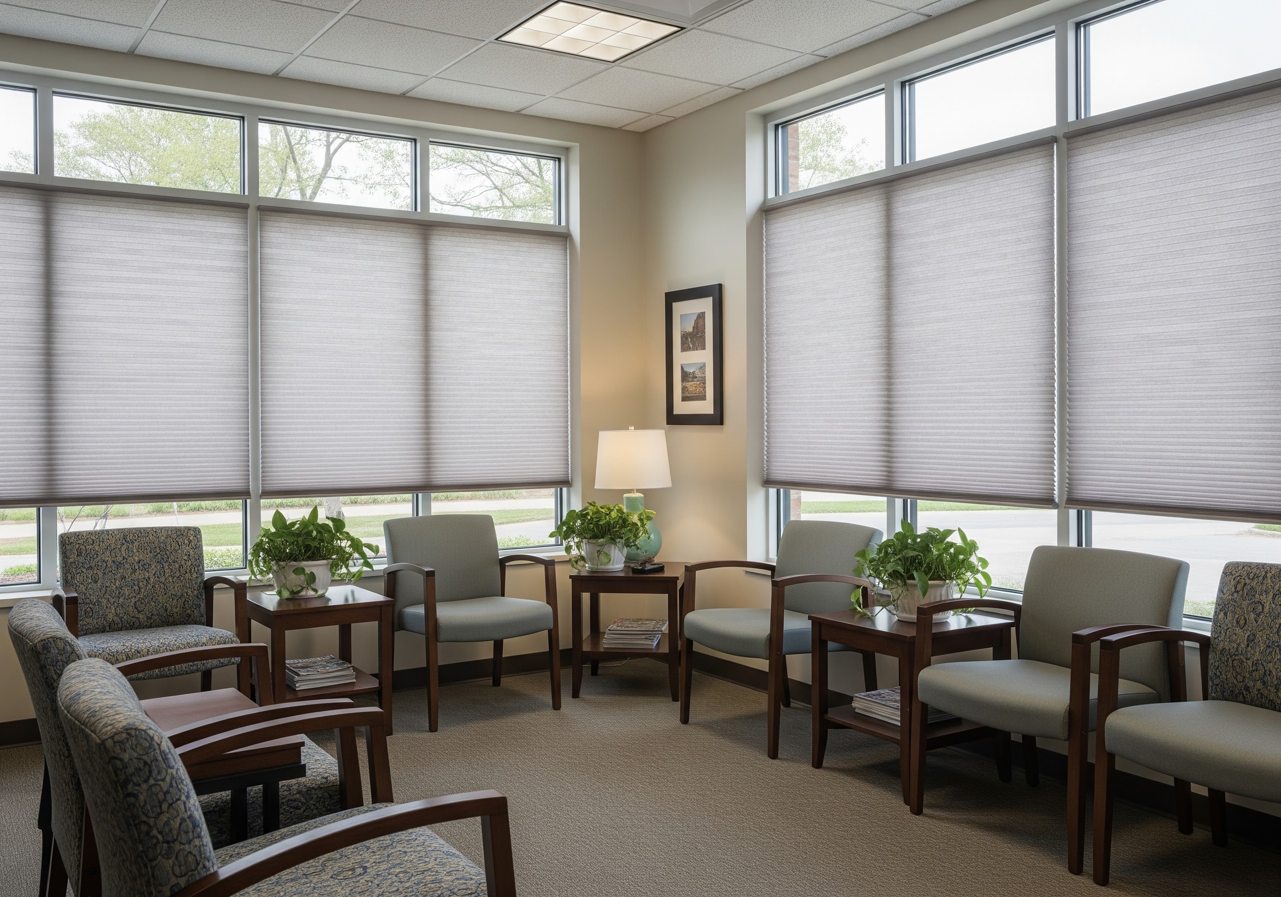 Commercial Cellular Shades in an Reception Setting