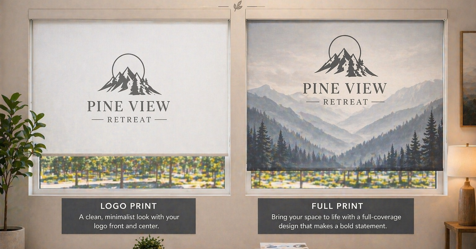 Logo vs full printed design for custom printed window shades