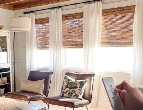 Contemporary Motorized Woven Wood Shades